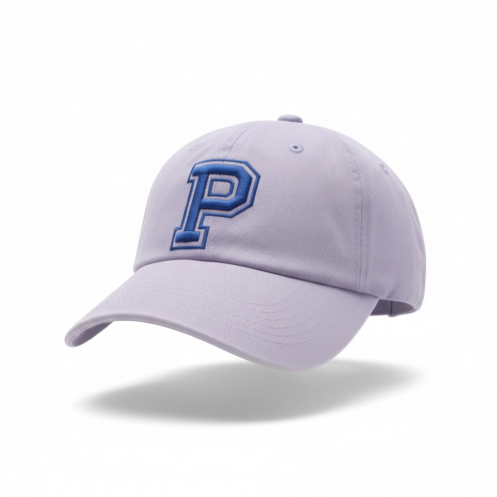 Lavender Baseball Cap with Blue Letter "P" Patch