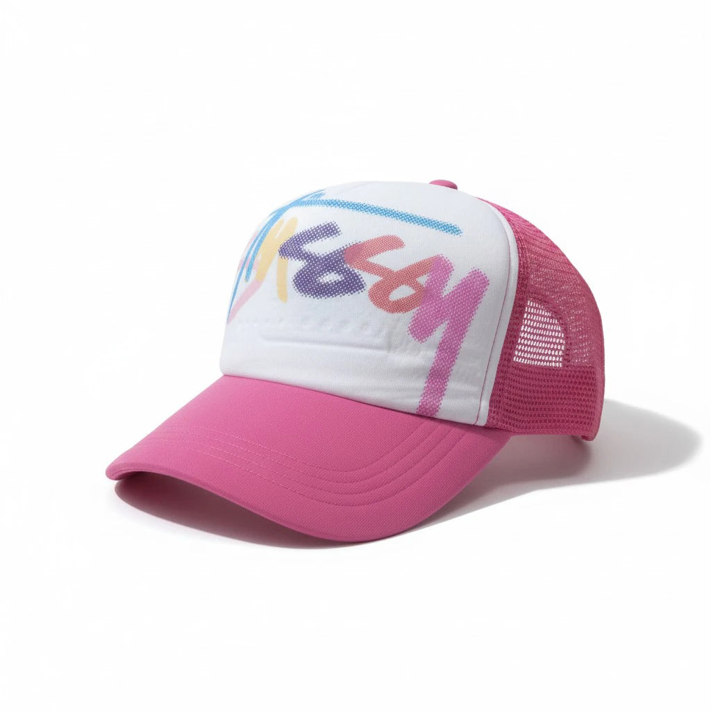 Stüssy Retro Fade Trucker Hat – Pink/White