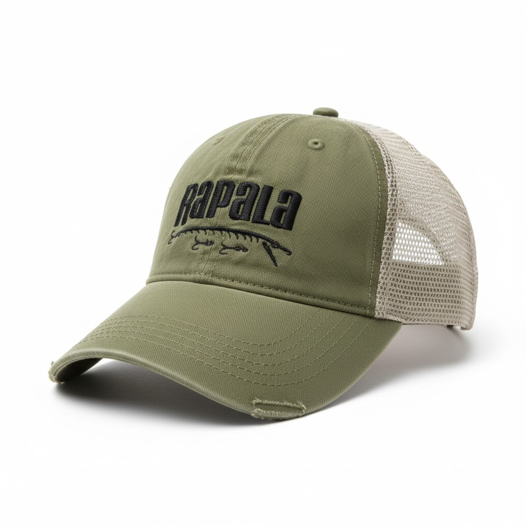 Rapala Distressed Trucker Cap – Olive & Mesh