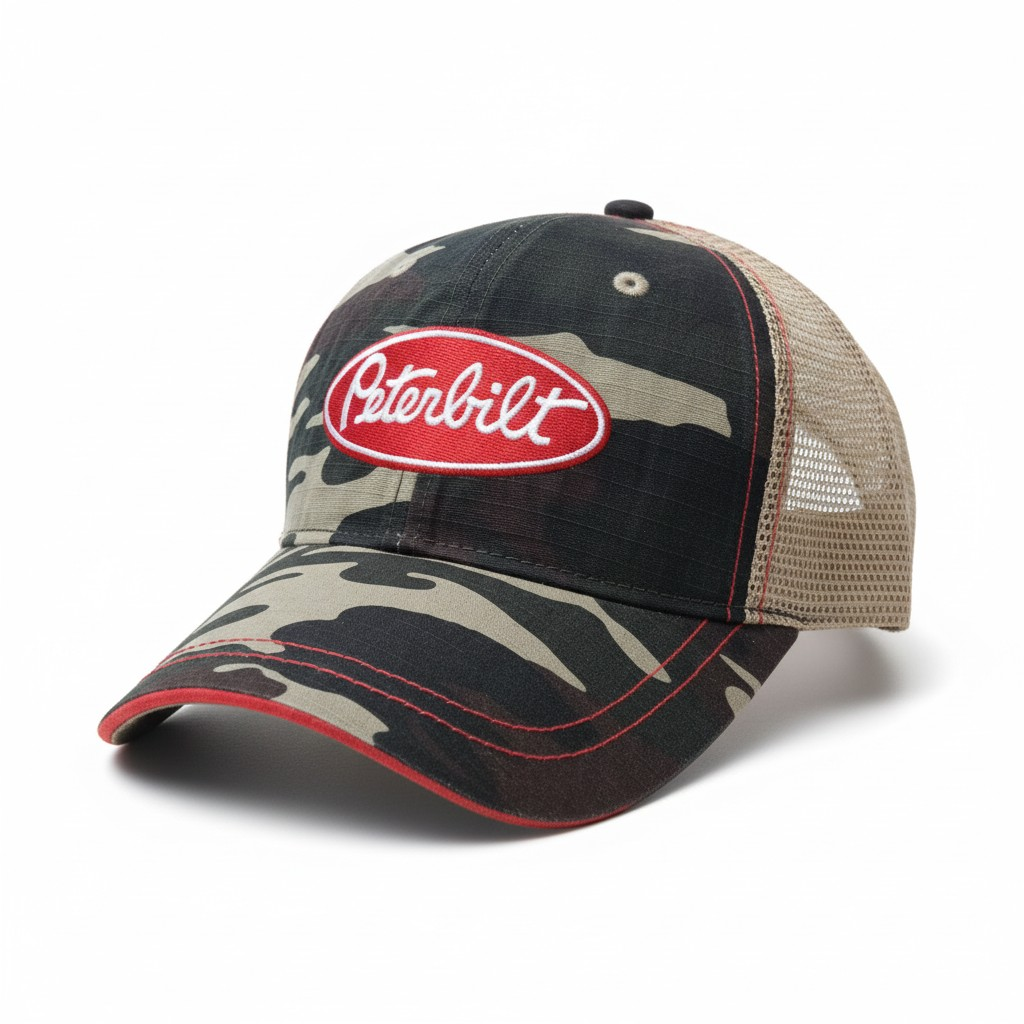 Peterbilt Ripstop Camo Mesh-Back Hat with Red Piping