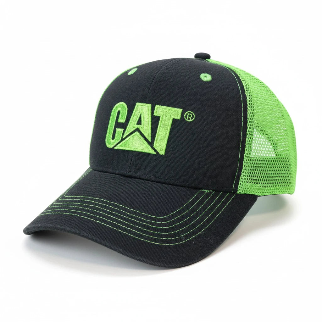 Caterpillar (CAT) Black & Lime Green Mesh Back Trucker Cap