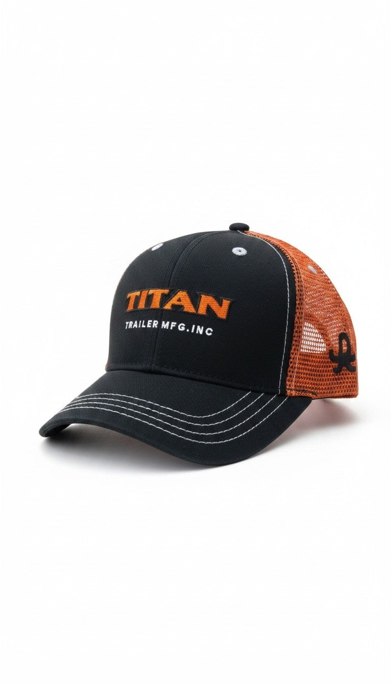 Titan Trailer Mfg. Inc. Black & Orange Mesh Trucker Cap