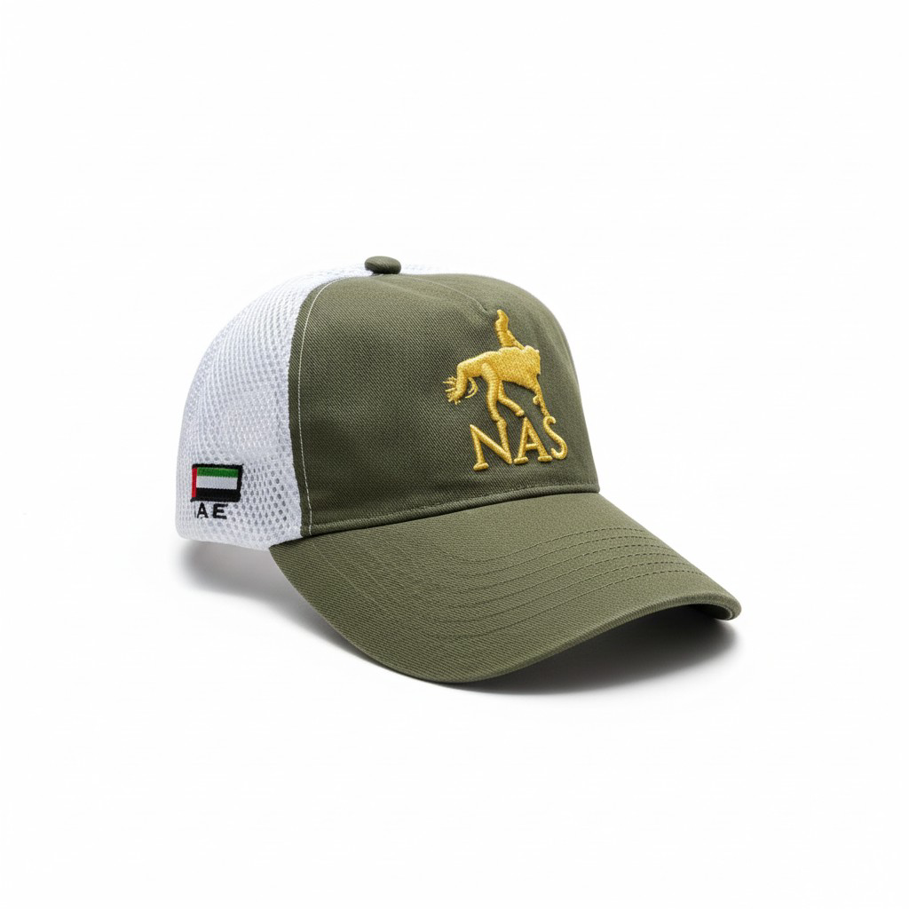 NAS Horse Embroidery Trucker Cap – Olive & White