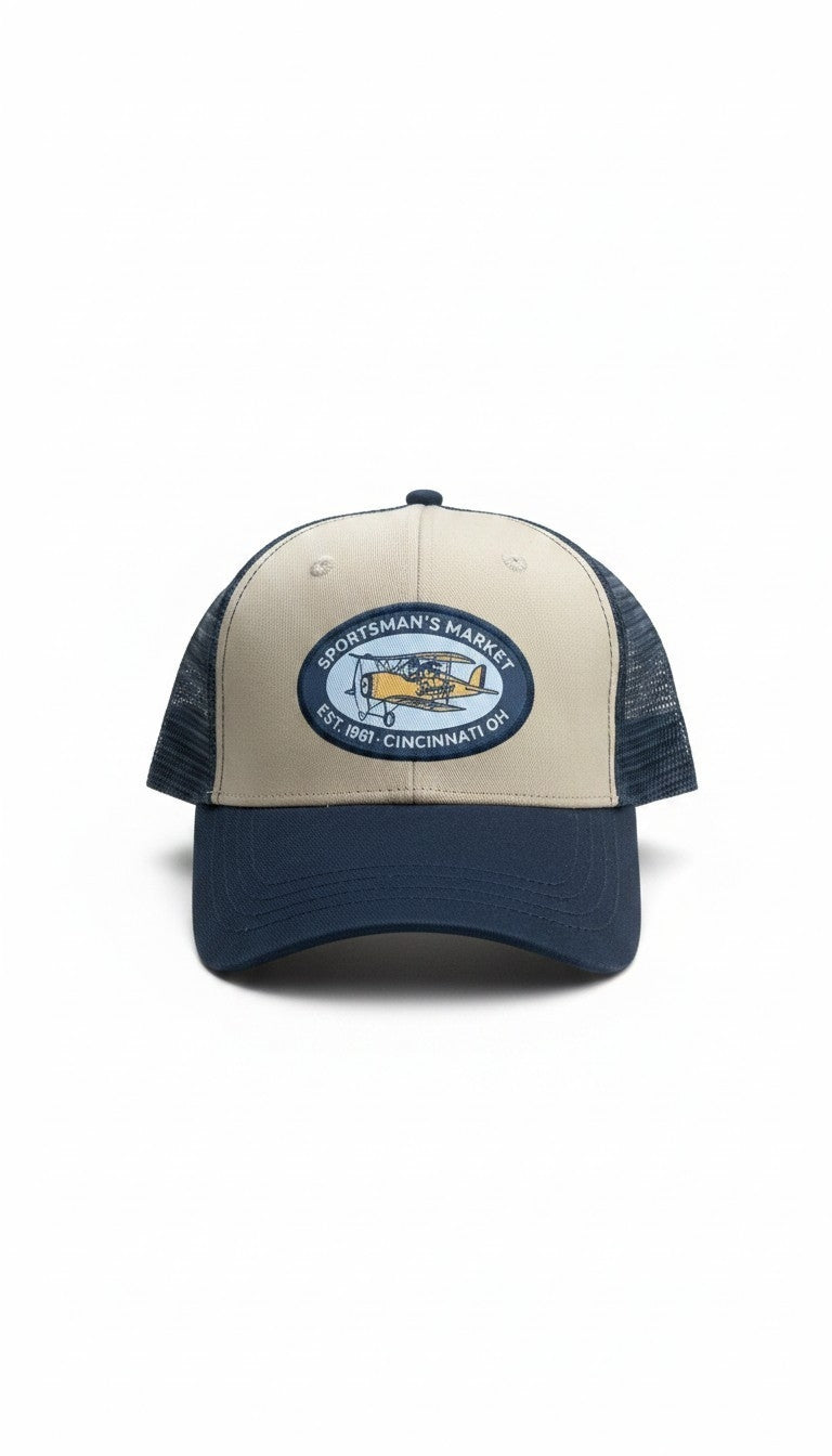 Vintage Cincinnati Biplane Mesh Trucker Cap – Navy / Stone