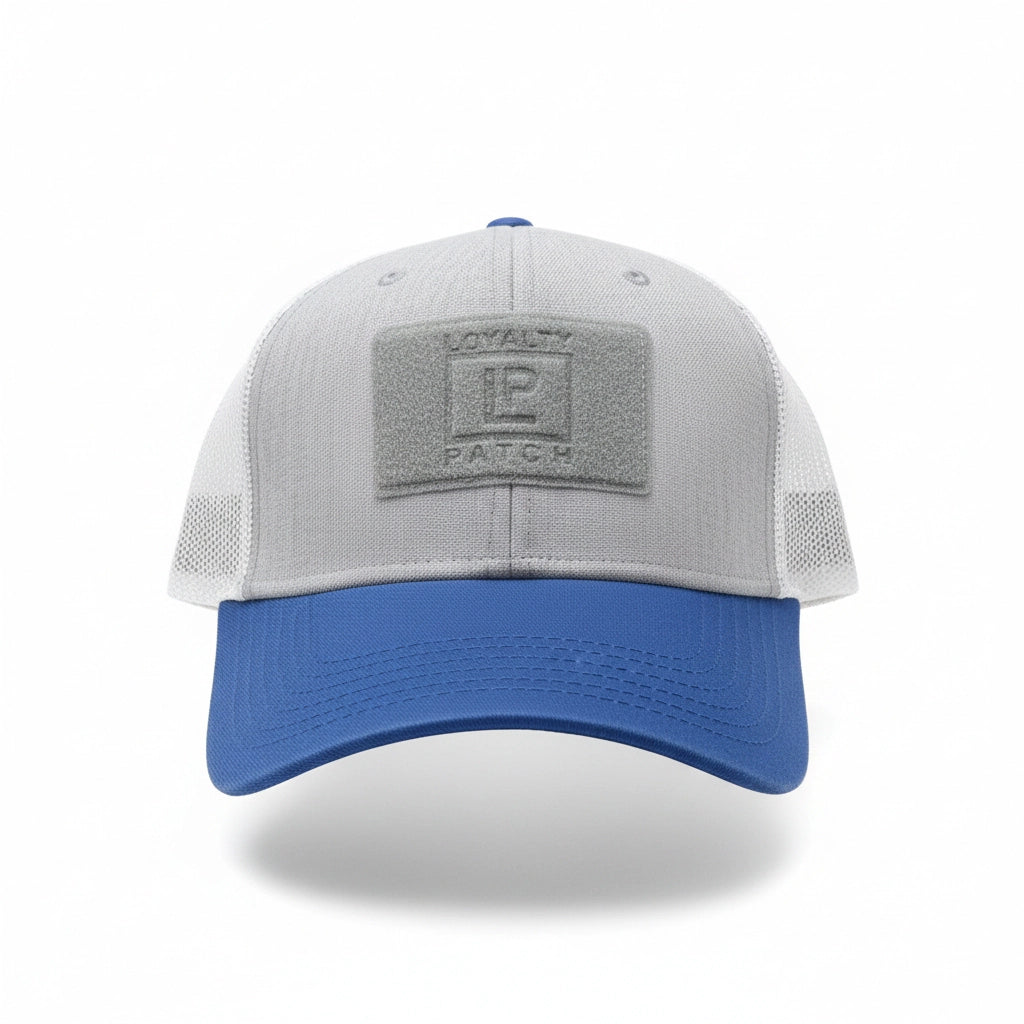 Loyalty Patch Heather Grey & Blue Mesh Trucker Hat