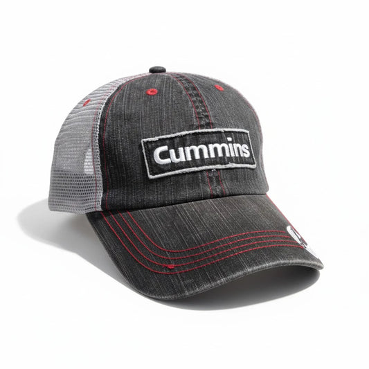 Cummins Distressed Denim Trucker Hat – Charcoal & Grey