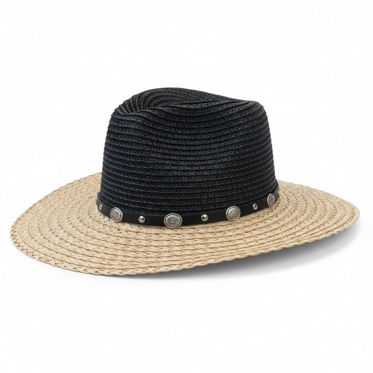 Black & Natural Straw Panama Hat - Unisex