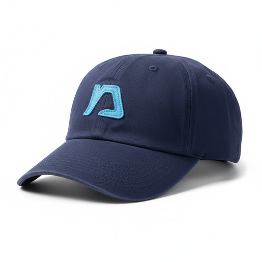 Unisex Navy Blue Twill Baseball Cap with Light Blue Embroidered Logo