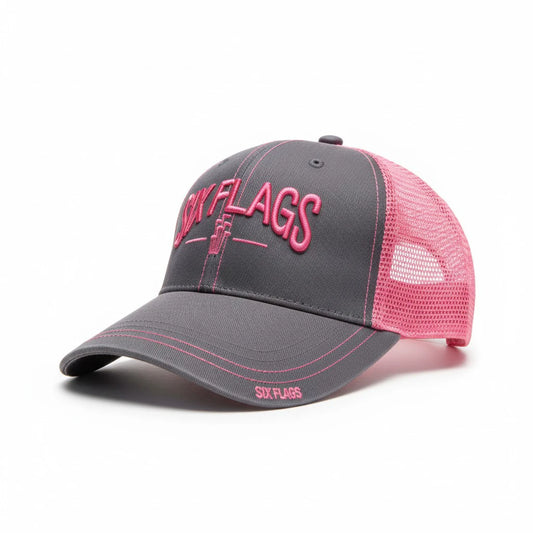Six Flags Grey & Pink Two-Tone Trucker Hat