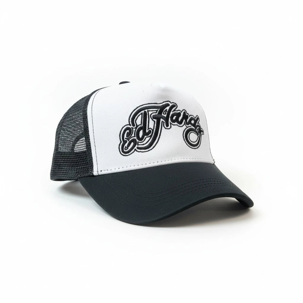 Ed Hardy Script Logo Two-Tone Trucker Hat - Black/White
