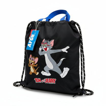 Tom & Jerry Original Disney Character Drawstring Tote (Black)