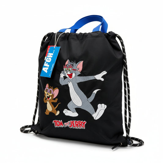 Tom & Jerry Original Disney Character Drawstring Tote (Black)
