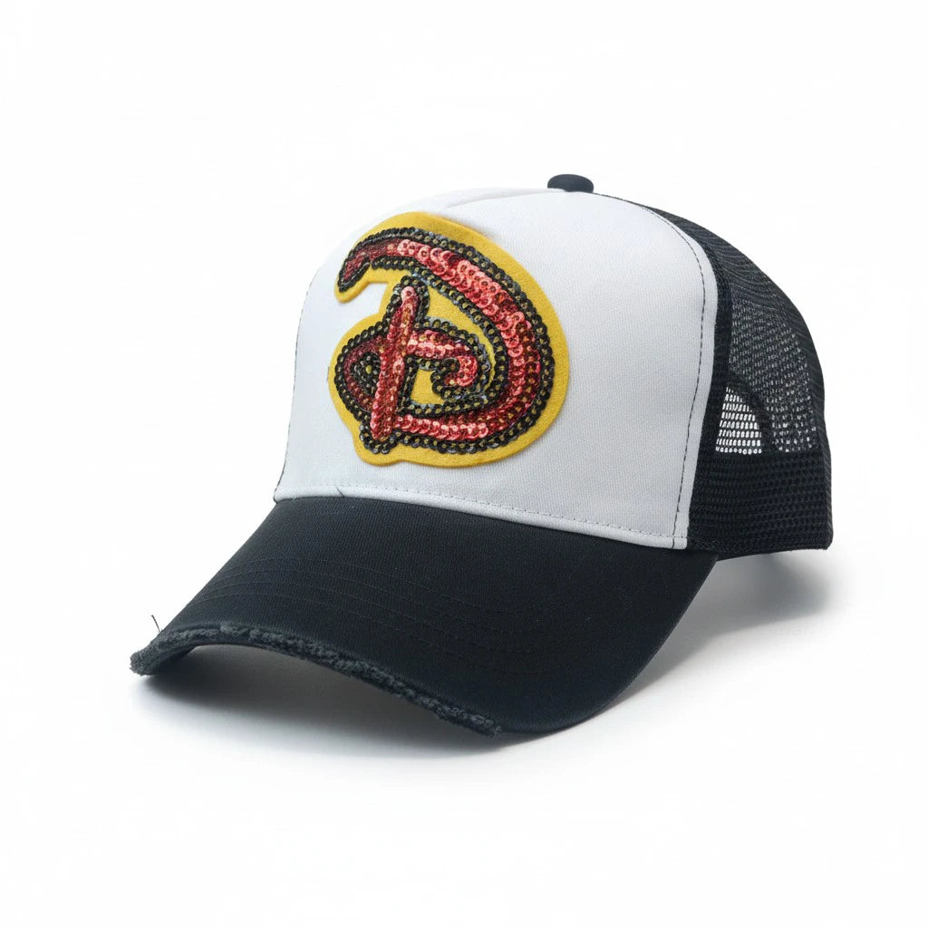 Vintage Sequin "D" Trucker Hat – Midnight & Snow
