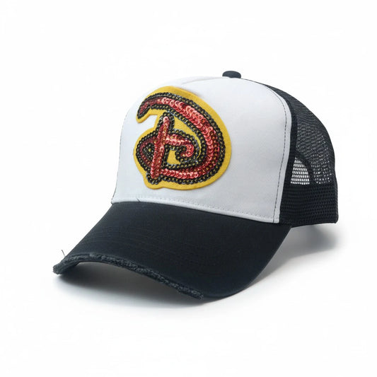 Vintage Sequin "D" Trucker Hat – Midnight & Snow