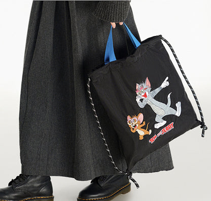 Tom & Jerry Original Disney Character Drawstring Tote (Black)