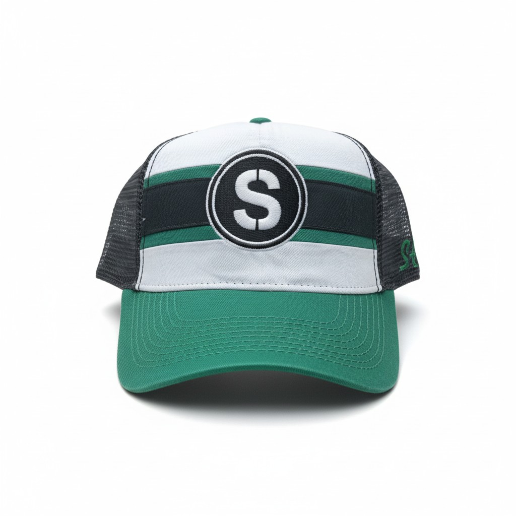 Green Horizon Stripe Mesh Cap