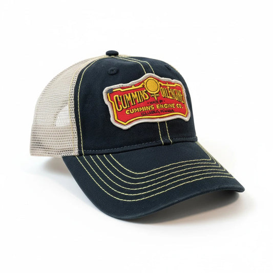 Retro Patch Mesh-Back Trucker – Navy & Gold
