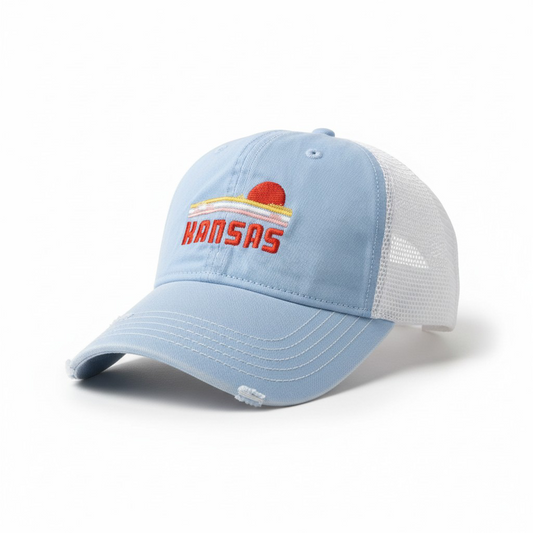 Retro Kansas Distressed Mesh Trucker Cap