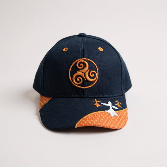 Celtic Triskele Spiral Cap – Navy Blue with Orange Accents