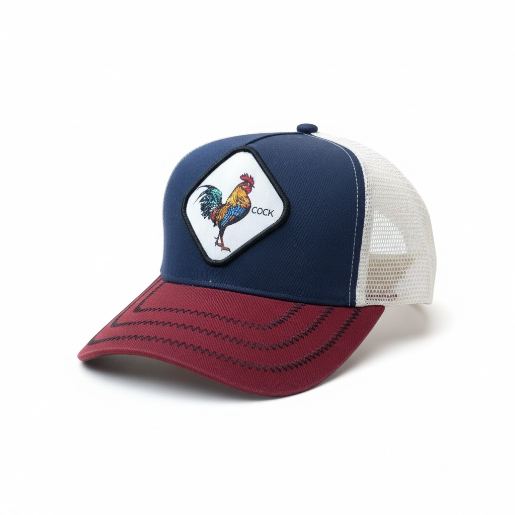 Vintage-Style Rooster Patch Trucker Hat