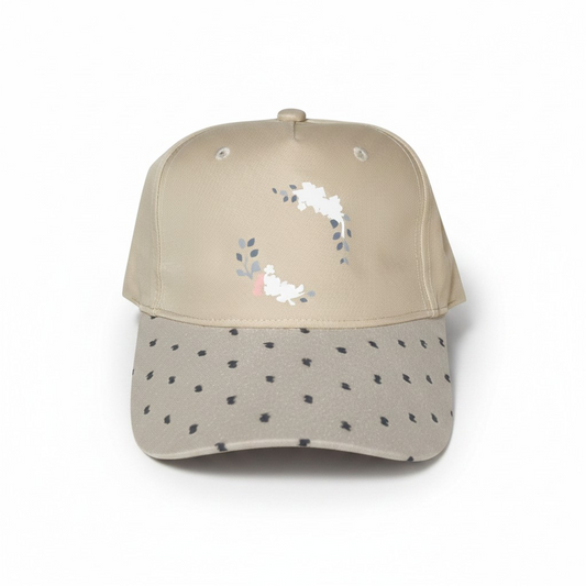 Floral Emblem Beige Baseball Hat