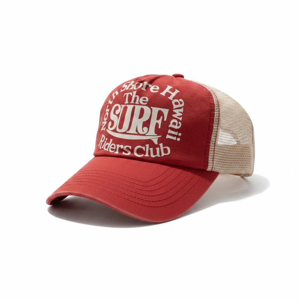 The North Shore Hawaii Retro Trucker Cap – Washed Red
