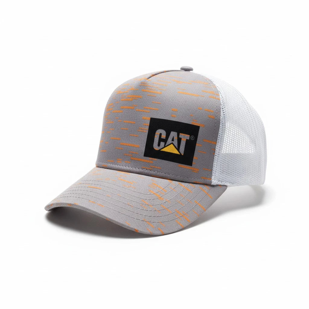 CAT Grey & Orange Tech-Stripe Trucker Cap