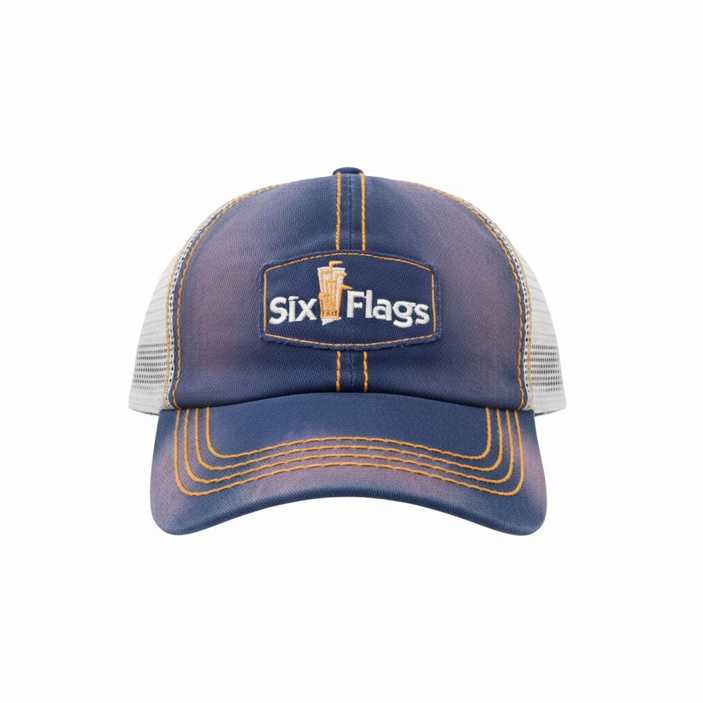 Six Flags Vintage-Wash Distressed Trucker Hat