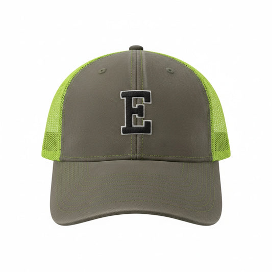 Contrast Mesh "E" Patch Trucker Hat