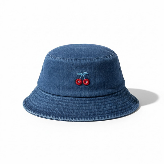 Cherry Embroidered Denim Bucket Hat