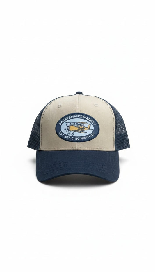 Vintage Cincinnati Biplane Mesh Trucker Cap – Navy / Stone