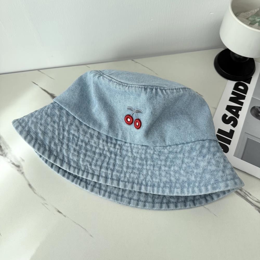 Cherry Embroidered Denim Bucket Hat