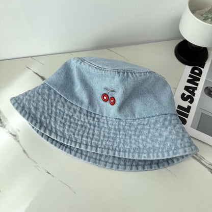 Cherry Embroidered Denim Bucket Hat