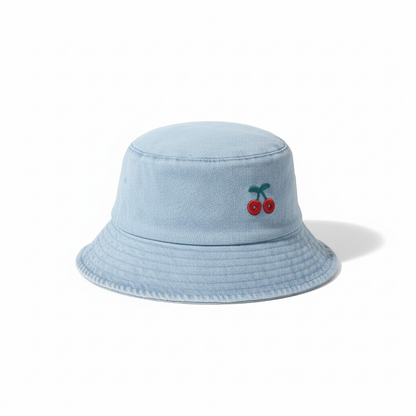 Cherry Embroidered Denim Bucket Hat