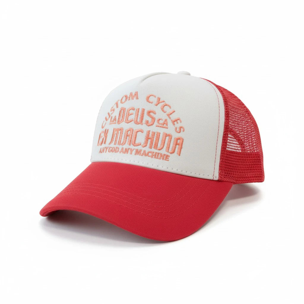 Deus Ex Machina Custom Cycles Mesh Trucker Hat – Red/Beige