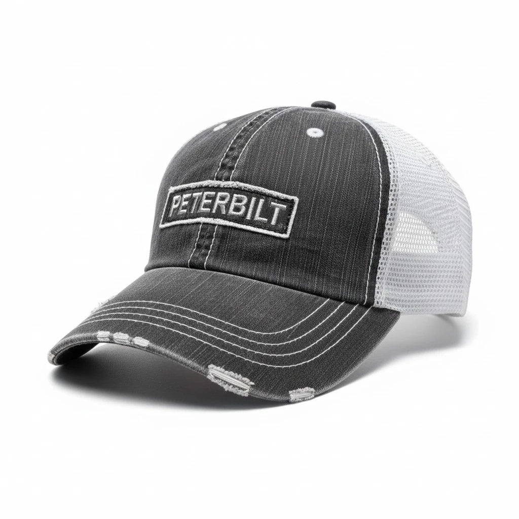 Peterbilt Distressed Trucker Cap – Charcoal & White
