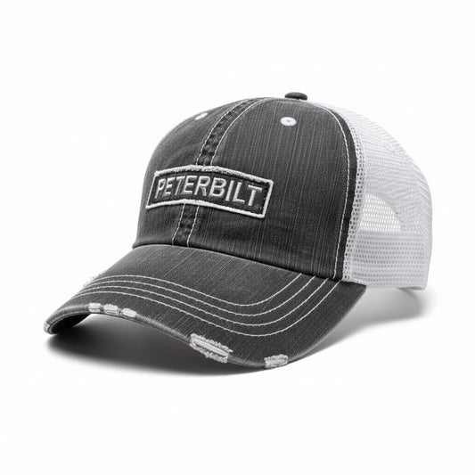 Peterbilt Distressed Trucker Cap – Charcoal & White